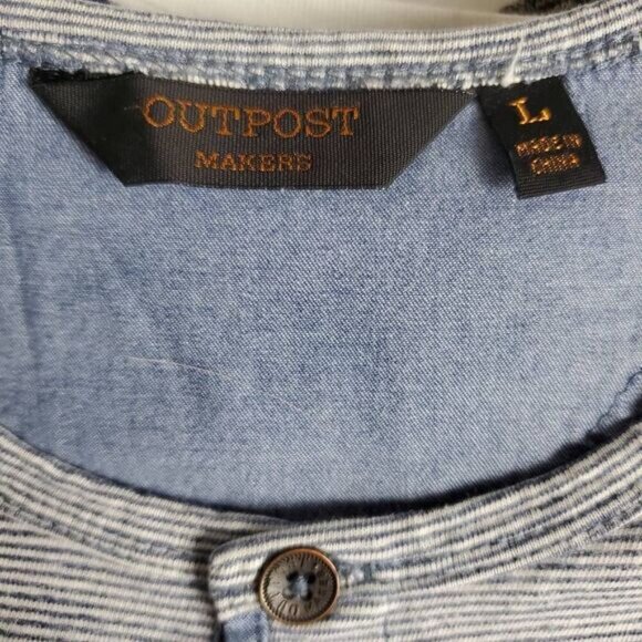 Outpost Makers Men’s L Blue Striped Short Sleeve Henley Casual Shirt - Picture 4 of 7